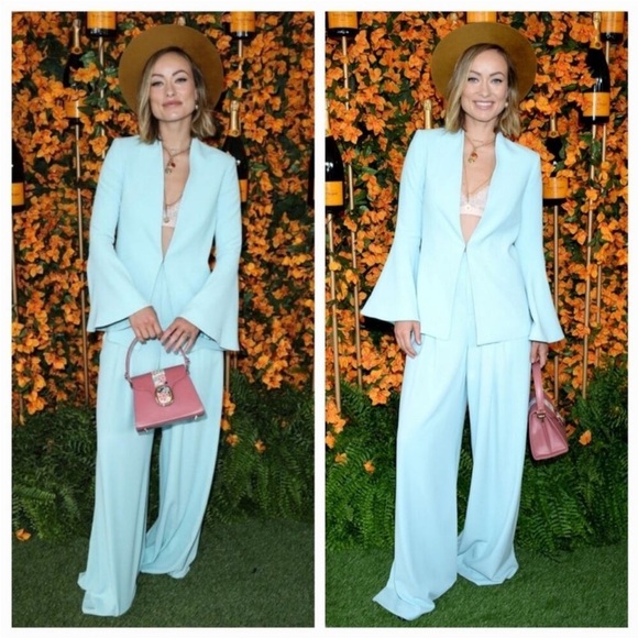 Alice + Olivia Skye Trumpet Sleeve Boyfriend Blazer In Powder Blue Size med EUC - Picture 1 of 8